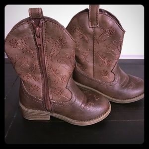 Brown mid calf leather toddler girl boots Size 7